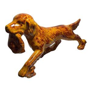 Retriever Dog Figurine With Bird Vtg Fossil Craft Canada Large 12" Long 6" Tall